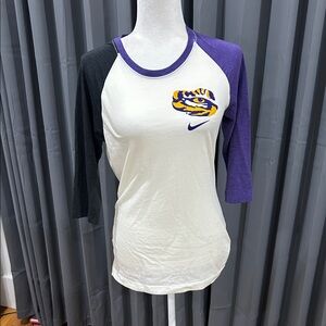 Nike LSU Women's Ivory, Purple, and Black Raglan Tee